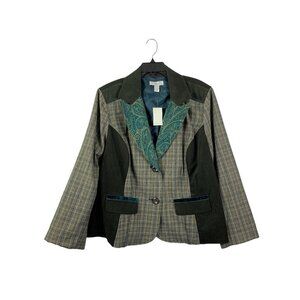 CJ Banks Women's Emerald Essence Plaid Blazer
